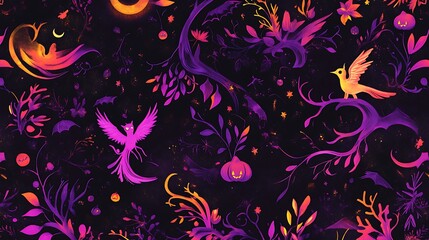 Halloween whimsical fairy patterns with spooky elements