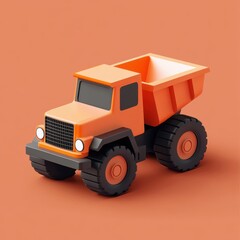 Cheerful Orange Construction Dump Truck on Vibrant Peach Background