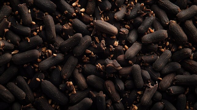 Close-up of black cumin seeds: textured background in natural light