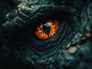 A cinematic close-up of a predatory dinosaur's eye reveals intricate textures and vibrant colors, evoking a sense of ancient power and majesty.