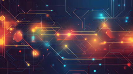 Obraz premium Abstrakcyjna kompozycja jaskrawo pomarańczowych i niebieskich połączeń geometrycznych, tworząca futurystyczny i energetyczny projekt cyfrowy.