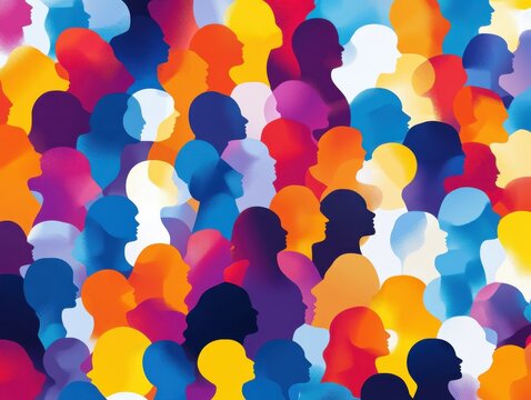 This colorful illustration features a diverse group of women in silhouette, symbolizing unity and diversity. The art is vibrant and celebratory.