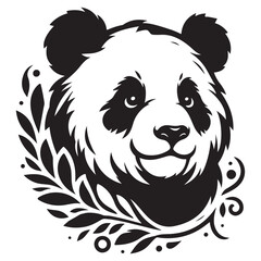 Stunning Panda Bear Silhouette with Artistic Leaf Design