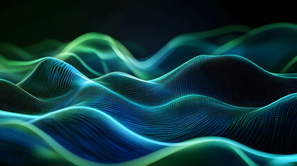 Obraz premium A layered blend of glowing blue and green waves forming a seamless flow, radiating energy and depth.