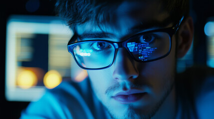 A software engineer debugging code, with error messages on the screen