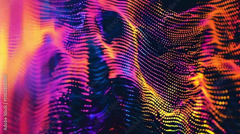 Poster bright patterns of dots on wavy surface flow and swirl together, forming a captivating abstract back