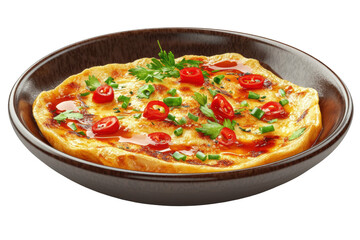 Thai Omelette Khai Jiao with fish sauce, PNG isolated on transparent background, white background.