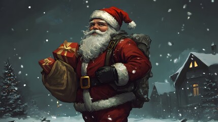Fototapeta premium Christmas Santa Claus with a sack of gifts