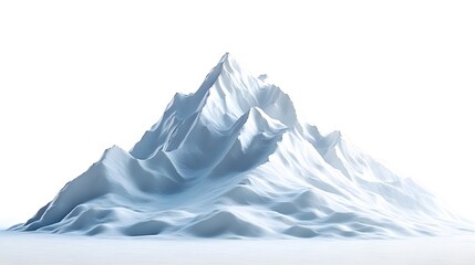 3D mountain range with snow on the peaks, simple white background, minimalist style