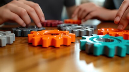 The Hands Arranging Colorful Gears