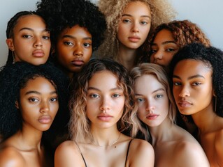 Fototapeta premium A group of diverse women standing together, embodying strength and unity. The image celebrates women's empowerment and diversity.