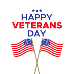 Happy Veterans Day Typography Text Poster or Banner with USA Flag for Celebration Veteran Holiday in November
