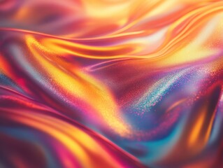Obraz premium Abstract fluid art with iridescent neon waves and holographic colors creates a dynamic, vibrant atmosphere, blending warm and cool hues in a flowing pattern.