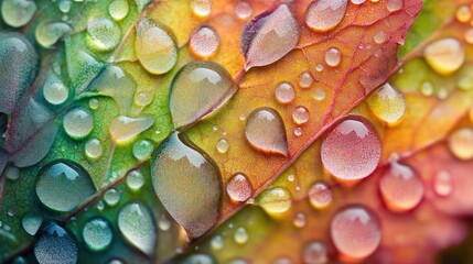 Dewdrops on Colorful Leaves