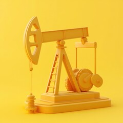 Minimalist Oil Pump on Vibrant Yellow Background