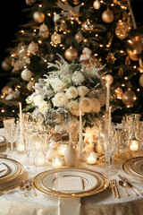 Set of Christmas table, top view, white colors, wallpaper