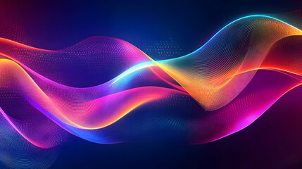 A sleek abstract of flowing neon waves in shades of pink, orange, and blue on a deep dark background, creating a futuristic and vibrant effect.