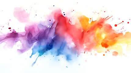Obraz premium A bold watercolor abstract featuring vibrant splashes of blue, red, and yellow hues blending seamlessly on a clean white background.