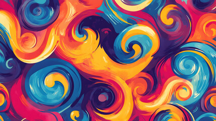 A fiery and intense mix of swirling red, orange, yellow, and deep blue colors, evoking a sense of energy and movement.