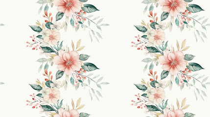 Obraz premium Seamless floral wreath pattern in soft pastel hues watercolor design for textiles and home decor
