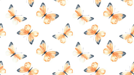 Seamless watercolor butterfly pattern on a white background perfect for textiles and designs