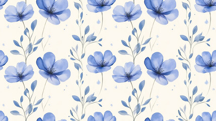 Seamless pattern featuring delicate watercolor blue flowers ideal for fabric design and home decor