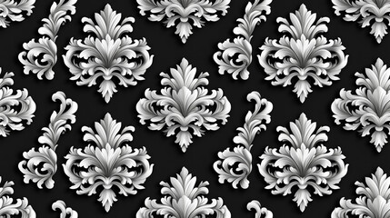 Obraz premium Seamless pattern featuring elegant white wallpaper shapes on a dark background ideal for decorative purposes with ample copy space for text