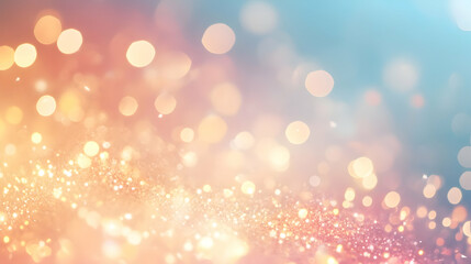 A soft bokeh effect in pastel peach and blue tones with sparkling light orbs, creating a dreamy and tranquil atmosphere.