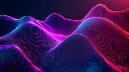 Fototapeta premium Flowing digital waves in vibrant purple and pink gradients, resembling a futuristic and dynamic aesthetic.