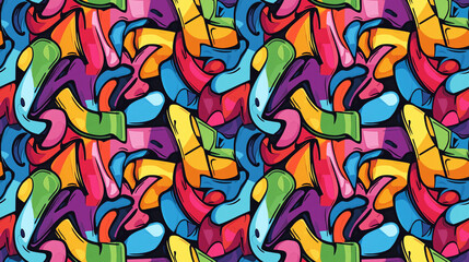 Obraz premium Vibrant seamless graffiti pattern with rainbow colors perfect for modern textile designs and urban art projects