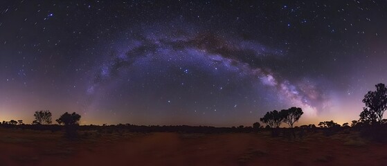 Fototapeta premium Clear Night Sky with Milky Way Over the Australian Desert (Australian Outback Landscape)