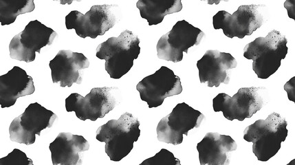 Abstract black watercolor seamless pattern on a crisp white backdrop perfect for modern textile design