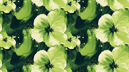 Seamless pattern featuring organic ink fluid and pistachio floral designs ideal for eco friendly apparel and vibrant wallpaper applications