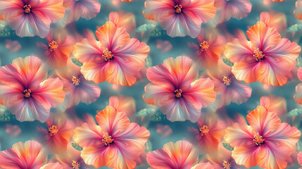 Fototapeta premium Seamless pattern featuring digitally blurred tropical flowers ideal for contemporary fabric designs