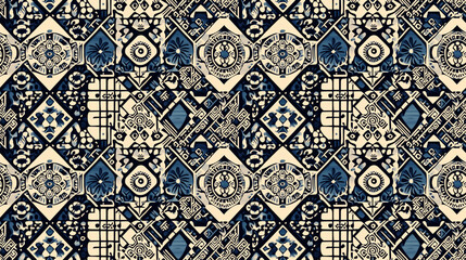 Seamless geometric pattern featuring intricate ethnic designs ideal for textile and wallpaper applications