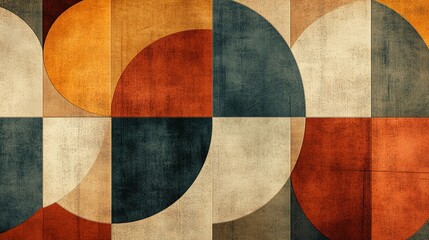 Geometric retro circles overlaid on textured panels