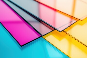 Layered glass sheets in CMYK colors creating new shades