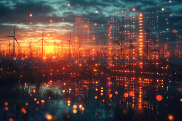 Fototapeta premium Sustainable Future Cityscape at Sunset
