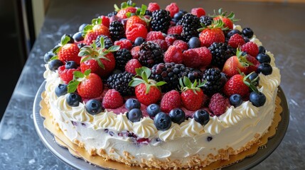 Delectable berry cake with a variety of fresh berries