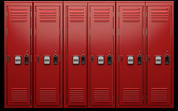 Red school lockers on a white background, no people or shadows