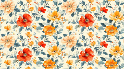 Obraz premium Vintage watercolor floral seamless pattern with vibrant blooms perfect for spring and summer fashion prints or wedding decorations