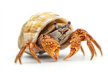 Hermit crab isolated on white background, sharp details.