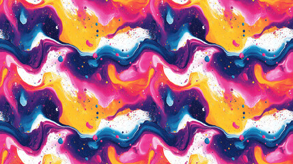 Fototapeta premium Colorful seamless pattern of vibrant acrylic paint splashes creating a psychedelic design perfect for textile or wallpaper applications