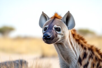 Fototapeta premium Hyena portrait with intense gaze in savanna setting