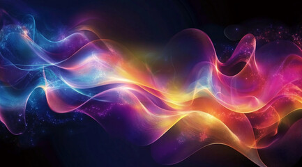 Obraz premium Colorful, glowing waves of light dance in the darkness, creating a mesmerizing and ethereal scene