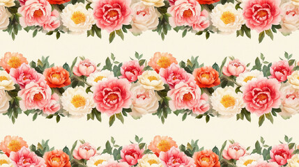Colorful watercolor bouquet of peonies forming a seamless pattern perfect for greeting cards and wedding invitations summer decor
