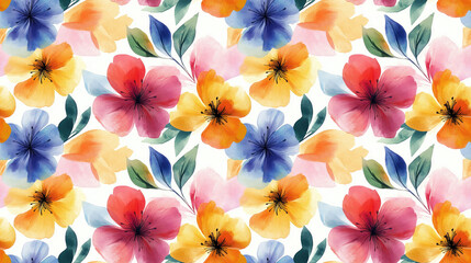 Obraz premium Floral seamless pattern featuring abstract watercolor flowers in vibrant colors ideal for textile prints and fashion design