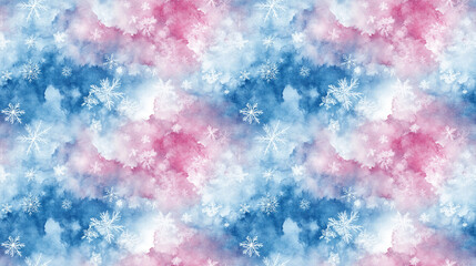 Fototapeta premium Pastel watercolor seamless pattern featuring delicate hoarfrost and snowflakes ideal for winter themed designs and holiday celebrations