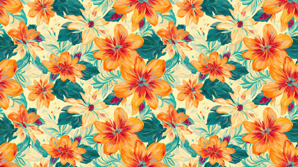 Obraz premium Seamless digital abstract floral pattern showcasing vibrant colors and intricate designs for textile and wallpaper applications