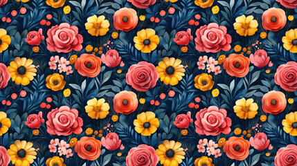 Seamless floral pattern featuring vibrant watercolor illustrations perfect design for fabric textile or wrapping paper